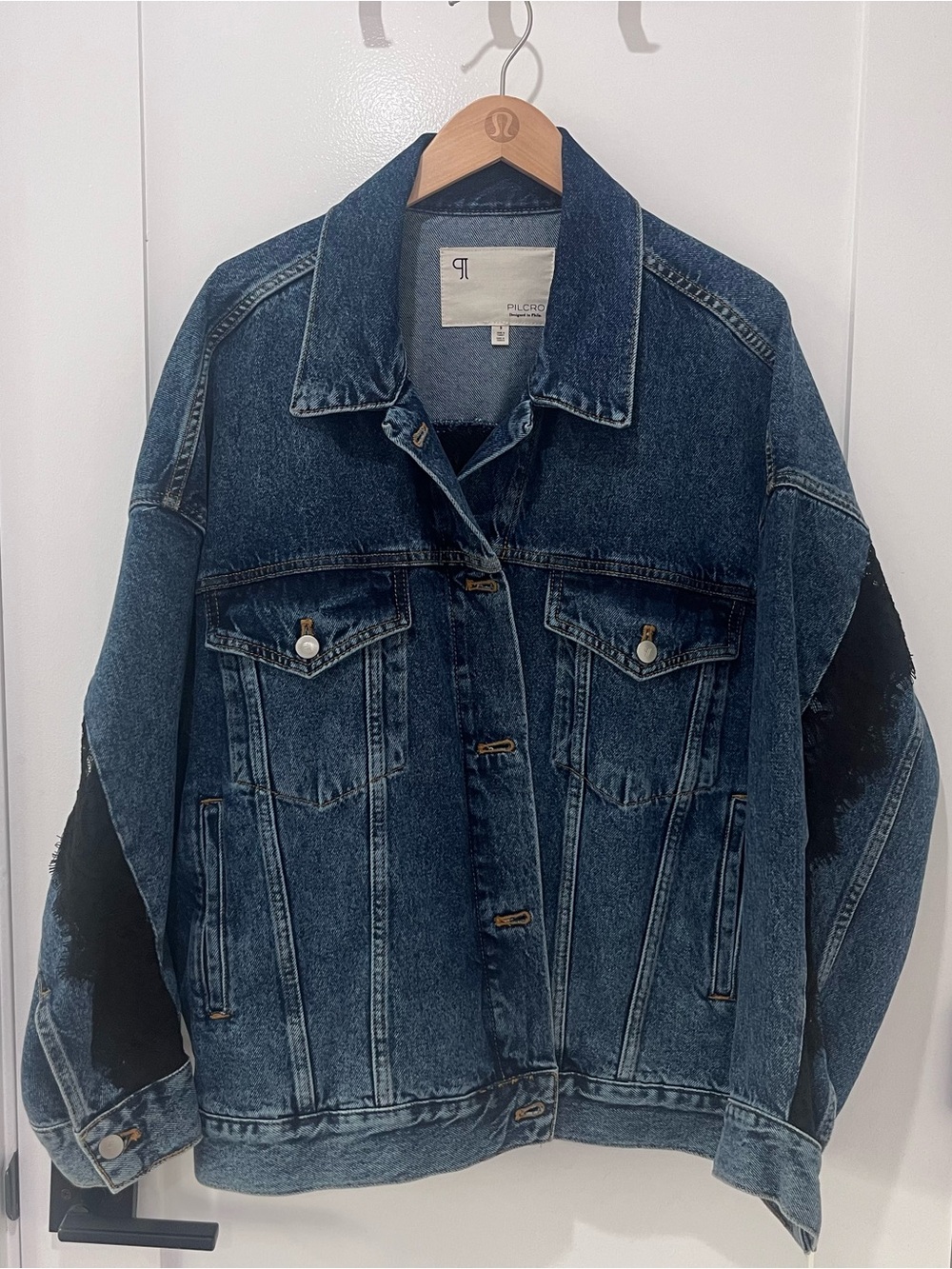 The Weston Lace Denim Boyfriend Jacket by Pilcro